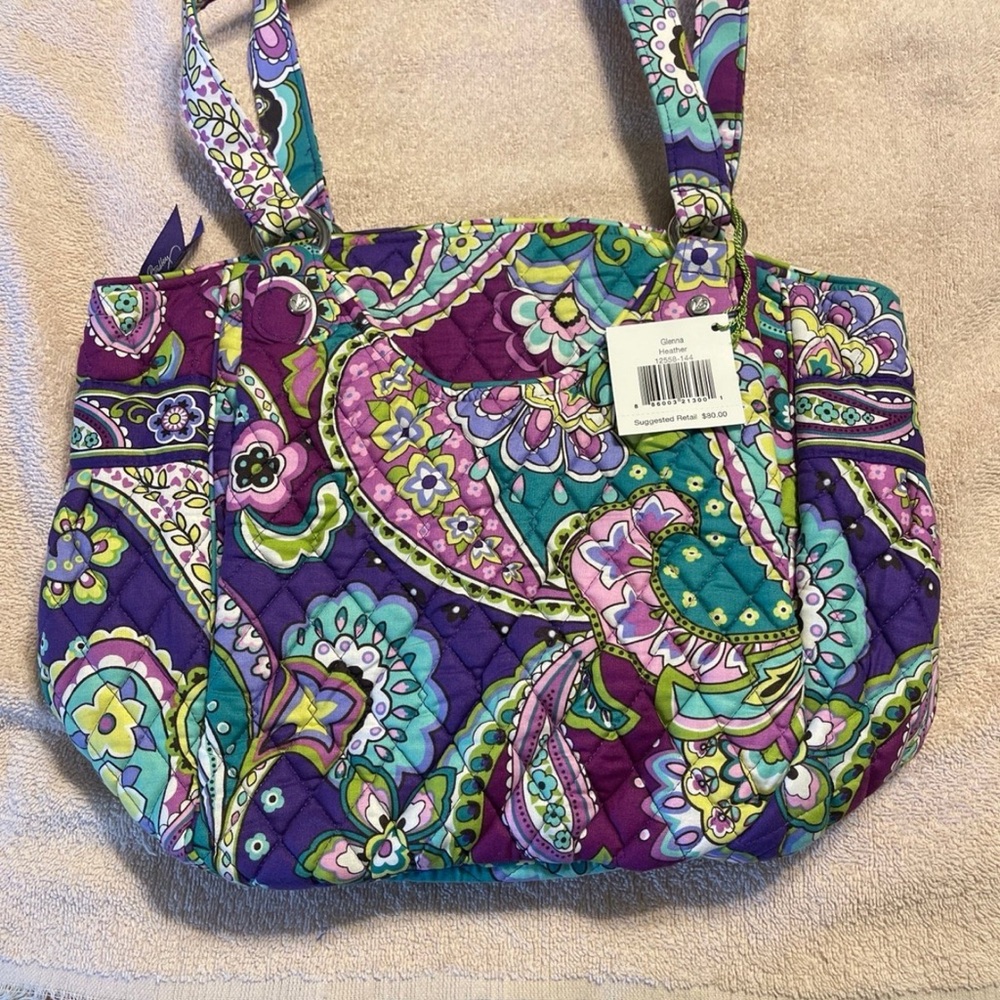 Vera Bradley Purple Teal Floral Quilted Tote - Picture 3 of 10